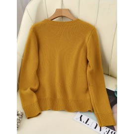 [Soft Thermal Sweater] Soft & Comfortable Women's Thermal Round-Neck Loose Fit Long Sleeve Sweater | All-Season Casual Top, Solid Color, Easy Care Hand Wash/Dry Clean, Medium Stretch, Clean Design