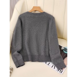 [Soft Thermal Sweater] Soft & Comfortable Women's Thermal Round-Neck Loose Fit Long Sleeve Sweater | All-Season Casual Top, Solid Color, Easy Care Hand Wash/Dry Clean, Medium Stretch, Clean Design