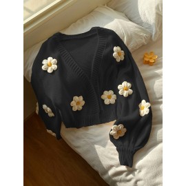 [Floral Cardigan for Women] Floral Pattern Women's Beige Cardigan - Long Sleeve Sweater with Round Neck for Spring/Fall Layering | Everyday & Formal Outfits, Lightweight Fabric, Textured Knitwear, Durable Knitwear, Office Wear, Fall Wardrobe