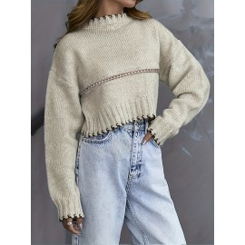 [Elegant Striped Pullover] Soft & Cozy Elegant Long Sleeve Striped Pullover for Women | Chic Round Neck, Fall/Winter Collection, Solid Color Design, Perfect for Casual or Stylish Outfits