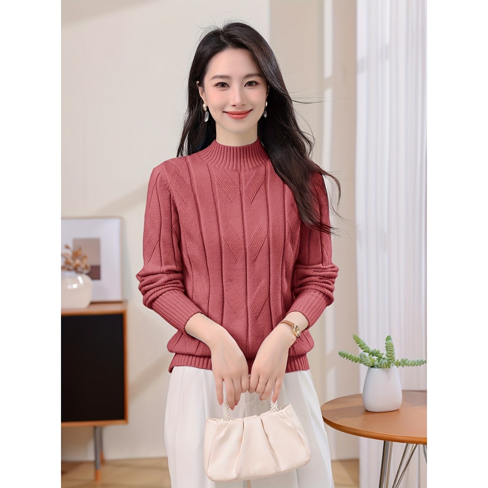 [Soft Ribbed Sweater] Soft Women's Ribbed Pullover Sweater | Long Sleeve Top, Solid Color Casual Chic All-Season Comfort for Versatile Occasions, Everyday Fashion, Comfortable Fit