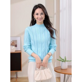 [Soft Ribbed Sweater] Soft Women's Ribbed Pullover Sweater | Long Sleeve Top, Solid Color Casual Chic All-Season Comfort for Versatile Occasions, Everyday Fashion, Comfortable Fit