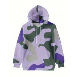 Women's Full-Body Pink & Green Camo Sweatshirt - Long Sleeve Hoodie with Drawstring Hood, Stretchy Polyester Pullover for Casual Streetwear, Everyday Outfits - Machine Washable Women's Clothing, Spring Autumn Apparel, Comfortable Fit