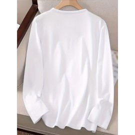 Women'S Long Sleeve T-Shirt - Blessed Script Lettering Top, Soft Everyday Casual Shirt for Everyday & Formal Outfits, All-Season Layering Essential Basic Tops for Women, Versatile Clothing, Classic Round Neckline, Durable Fabric