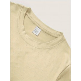 Women'S Sparkly Sequin Short Sleeve T-Shirt - Round Neck, Beige Casual Top for Spring/Summer, Glittery and Stylish, Perfect for Casual Attire
