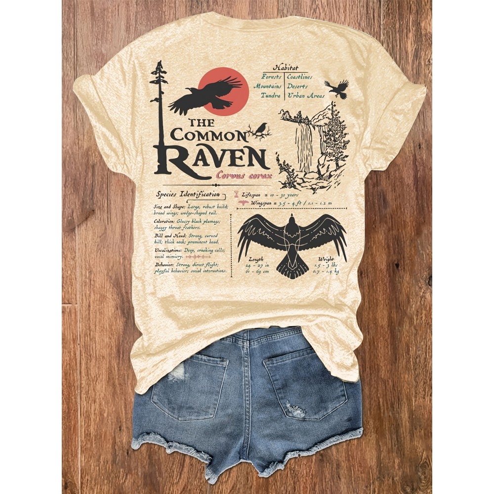 Casual Bird Lover's Printed Crew Neck T-Shirt - Women's Short Sleeve Top - Women's Clothing